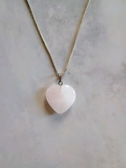 Rose Quartz Necklace Love Heart Stone Pendant Sterling Silver Italy Chain