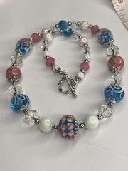 Artisan Handcrafted Art Deco Lampwork Glass Jewelry Pink Peony Club #4 Floral