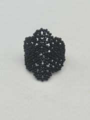 New Artisan Handmade Black Floral Beaded Handcrafted Ring Goth Whimsical
