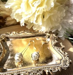 Handmade Silver Plated Wire Wrapping Elegant Drop Earrings With Glass Pearls