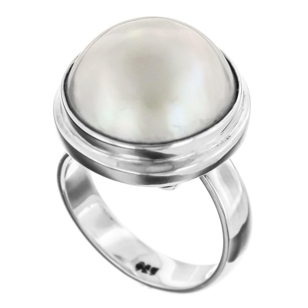 GENUINE 15MM SOUTH PACIFIC WHITE MABE PEARL 925 STERLING SILVER ADJ ring