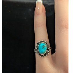 Vintage 1960s Turquoise Sterling Silver Navajo Artisan Split Shank Ring Size 4.5