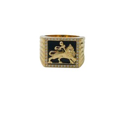 Lion of Judah In 14K Yellow Gold Jewish Men’s Ring Diamond Black Onyx Signet