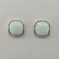 White Square FIRE OPAL Post Stud Earrings – 925 STERLING SILVER #668e