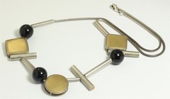 Vintage Sterling Silver & Gold Handmade Modernist Geometric Bead Chain Necklace