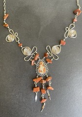 Peruvian Leopardite Jasper Semi-Precious Stone Necklace Long Earrings Set Boho