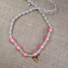 Natural Hemp Necklace w/ Butterfly Charm & Glass Beads, 17-22 inch Ready to Ship