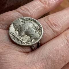 Signet ring authentic 1936 Buffalo Indian Nickel coin .925 sterling silver band