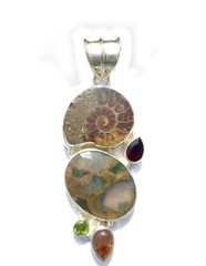 Sterling Silver Ammonite Multi Gemstone Pendant