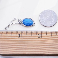 925 Sterling Silver Pendant, Artisan Scroll Charm, Oval Blue Cabochon Jewelry