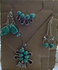 Womens Necklace Bracelet & Earrings Turquoise Style Silver Plated & Pinch Bails