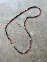 Fire on the Mountain – Long Red, Black & Green Handmade glass bead Necklace 29”