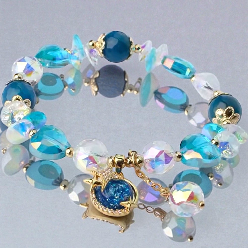 Blue Swarovski Beaded Bracelet With Charms