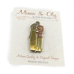 Far Fetched Happy Couple Pin Brooch Newlyweds Mixed Metals Artisan Handmade