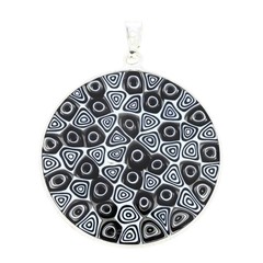 GlassOfVenice Murano Glass Millefiori Pendant in Silver Frame 1-1/4″