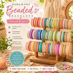 Set Of 3 Handmade Glass Clay Beaded Stacked Bracelets Personalized