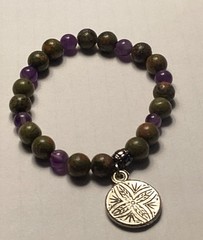 Beaded Gemstones & Amethyst Gem and a a dangled charm and silver bead