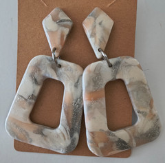 Dangle EARRINGS Statement Art Marble-Look Natural White Gray Sparkle/Silver NEW