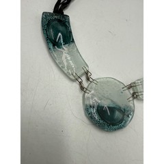 Artisan Fused Glass Statement Necklace Teal Aqua Blue Multi Strand Cord 18-20 In