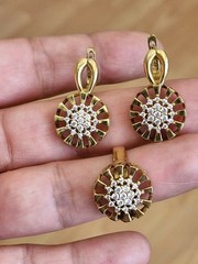 Turkish Handmade Jewelry Set 925 Sterling Silver Gold Plated Zircon Earrings Rin