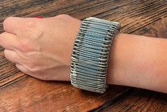 New Genuine Leather Blue Cuff Bracelet Wristband Adjustable Pin Charm Snap Clsr.