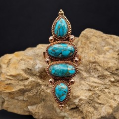 Large Blue Copper Turquoise Ring Southwestern Solid Copper Adjustable Size 5-11