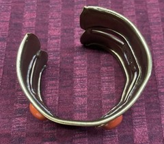 VTG Hand Made Brass And Red Jasper Cabochon Cuff Bracelet Costume/Brutalist