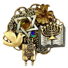 MICHAL NEGRIN~ISREAL Mixed Metal JUDIACA Brooch~TORAH-MENORAH-DOVE-STAR of DAVID