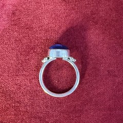 Handmade India Artisan Beaded Sterling Silver Statement Blue Iolite Ring 7.5