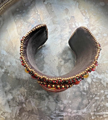 Special Handmade amber Embroidery soft Leather Cuff Bracelet One-of-a-Kind US