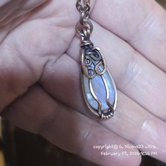 Handcrafted Antiqued Copper Wire Wrapped Moonstone Pendant On 20 Inch. Crystal