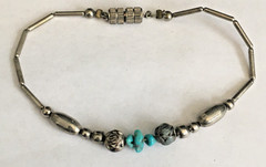 VINTAGE ARTISAN MADE 7″ SILVER TONE LIQUID SILVER BEADED BRACELET PATINA