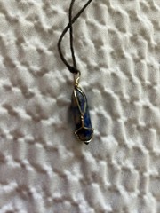Natural Blue Soladite Handmade Point Necklace Hexagon Chain Silver Tone