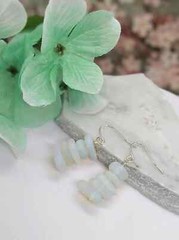 Opal Moonstone Pebble Shaped Frosted Sea Glass Silver Ladies Dangle Earrings
