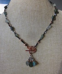 Necklace Raw Gems Black Ethiopian Fire Opal Apatite Aquamarine Copper Toggle