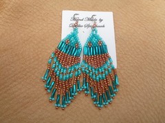 Handmade Southwest 2.5″ Beaded Earrings Aqua Copper Turquoise