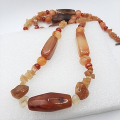 African Antique Style Mali Carnelian Agate Bead Necklace Toggle Leaf Clasp 32″