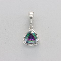 925 Sterling Silver – Rainbow Trilliant Mystic Topaz Triangle Pendant / Necklace