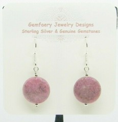 Sterling Silver Natural RHODONITE Gemstone Dangle Earrings #1147…Handmade USA