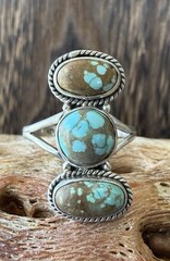 Sterling Silver Native Style SW Genuine No. 8/Mine 8 Turquoise 3 Stone Ring