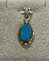 Stunning Native Style Turquoise Pendant Stamped .925 Southwest Boho Chic
