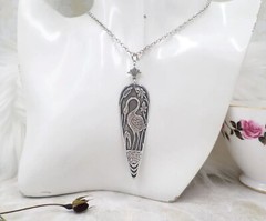 Antique Silver Plated Heron Crane Pendant Necklace, Art Nouveau Bird Lover Gift