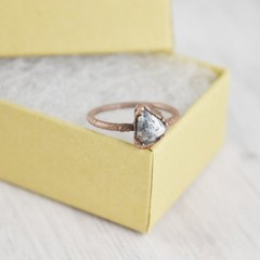 Size 7 Dendritic Opal Ring, Antique Copper, Raw Natural Stone, Boho Jewelry