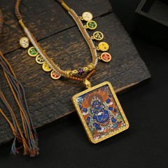 Gold Nepalese Thangka five-way God of Wealth pendant electroplated oriental art
