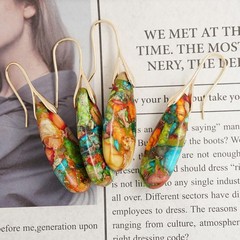 Sriomu Natural Healing Stone Fishhoop Dangle Drop Earrings Statement Gold