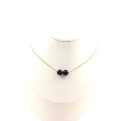Necklace 2 Beads Black Agate 0 5/16in Chain Steel Golden Stainless Necklace Femm