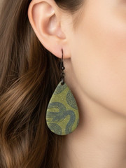 Polymer Clay LG Dangle Earrings Gold Black Snake Animal Print Handmade SS Posts