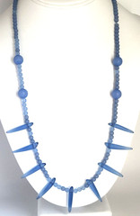 Blue Sea Glass Tusk Spike Sea Glass Beaded Necklace Hook Clasp 25″