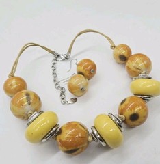 Ceramic Necklace Bold Art Chunky Bead Statement multicolored Yellow Summer