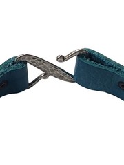 7.5″ Teal Aqua Bracelet Artisan Leather Band, Charms Handmade Hammered Z clasp